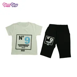 ست تی‌شرت و شلوارک پنبه تک‌رو لاکرادار طرح N9 HOOLYWOOD 0028 کد 2327