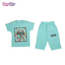 ست تی‌شرت و شلوارک پنبه تک‌رو لاکرادار طرح VANS کد 2325