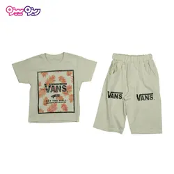 ست تی‌شرت و شلوارک پنبه تک‌رو لاکرادار طرح VANS کد 2325