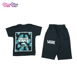 ست تی‌شرت و شلوارک پنبه تک‌رو لاکرادار طرح VANS کد 2325