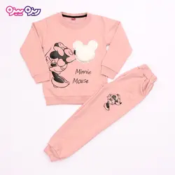 ست بلوز و شلوار پنبه دو رو لاکرادار اسلش پولک‌دار استیکردار طرح Minnie Mouse کد 2706