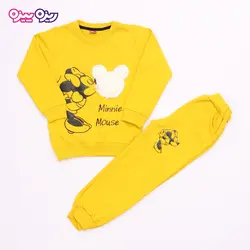 ست بلوز و شلوار پنبه دو رو لاکرادار اسلش پولک‌دار استیکردار طرح Minnie Mouse کد 2706