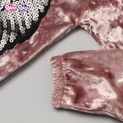 ست هودی و شلوار مخمل اسلش پولک‌دار طرح بال فرشته کد 2815