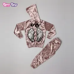 ست هودی و شلوار مخمل اسلش پولک‌دار طرح بال فرشته کد 2815