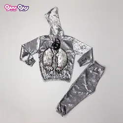 ست هودی و شلوار مخمل اسلش پولک‌دار طرح بال فرشته کد 2815