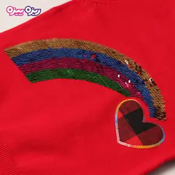 بلوز بافت پولک‌دار طرح قلب و رنگین کمان کد 2775