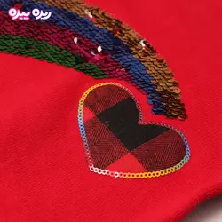 بلوز بافت پولک‌دار طرح قلب و رنگین کمان کد 2775