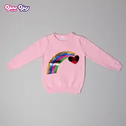 بلوز بافت پولک‌دار طرح قلب و رنگین کمان کد 2775