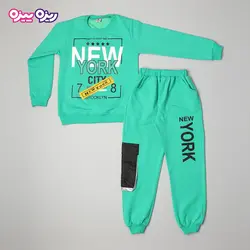 ست بلوز و شلوار سوپر پنبه لاکرا دار اسلش نگین دار طرح NEW YORK کد 2729