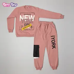 ست بلوز و شلوار سوپر پنبه لاکرا دار اسلش نگین دار طرح NEW YORK کد 2729