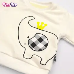 ست بلوز، شلوار و پافر پنبه دو رو لاکرادار اسلش استیکردار طرح فیل کد 2702