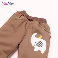 ست بلوز، شلوار و پافر پنبه دو رو لاکرادار اسلش استیکردار طرح فیل کد 2702