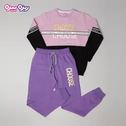 ست بلوز و شلوار سوپر پنبه لاکرا دار اسلش هولوگرام‌دار طرح CHOOSE کد 2752