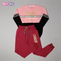 ست بلوز و شلوار سوپر پنبه لاکرا دار اسلش هولوگرام‌دار طرح CHOOSE کد 2752