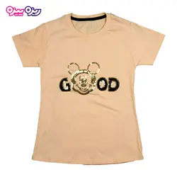 تی‌شرت پنبه لاکرا پولک‌دار طرح میکی موس GOOD کد 2578
