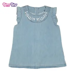 ست سارافون و شلوارک جین طرح پشت دکمه دار یقه گلدار کد 2466