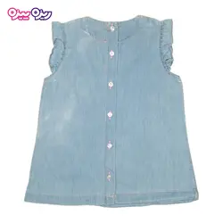 ست سارافون و شلوارک جین طرح پشت دکمه دار یقه گلدار کد 2466