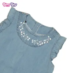 ست سارافون و شلوارک جین طرح پشت دکمه دار یقه گلدار کد 2466