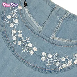 ست سارافون و شلوارک جین طرح پشت دکمه دار یقه گلدار کد 2466