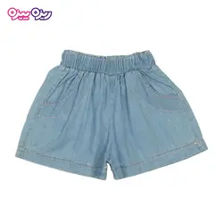 ست سارافون و شلوارک جین طرح پشت دکمه دار یقه گلدار کد 2466