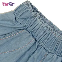 ست سارافون و شلوارک جین طرح پشت دکمه دار یقه گلدار کد 2466