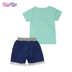 ست تی‌شرت و شلوارک پنبه تک‌رو لاکرادار استیکردار منگوله دار طرح smiley FACE کد 2421