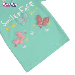 ست تی‌شرت و شلوارک پنبه تک‌رو لاکرادار استیکردار منگوله دار طرح smiley FACE کد 2421