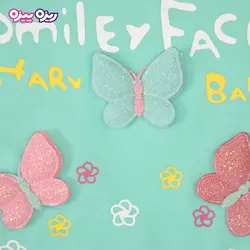 ست تی‌شرت و شلوارک پنبه تک‌رو لاکرادار استیکردار منگوله دار طرح smiley FACE کد 2421