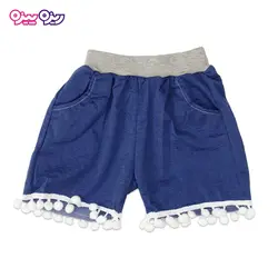 ست تی‌شرت و شلوارک پنبه تک‌رو لاکرادار استیکردار منگوله دار طرح smiley FACE کد 2421