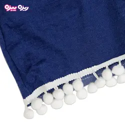 ست تی‌شرت و شلوارک پنبه تک‌رو لاکرادار استیکردار منگوله دار طرح smiley FACE کد 2421