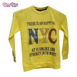 ست بلوز و شلوار پنبه دو رو لاکرادار راسته گیپوردار پولک‌دار طرح NYC کد 2132