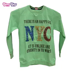 ست بلوز و شلوار پنبه دو رو لاکرادار راسته گیپوردار پولک‌دار طرح NYC کد 2132