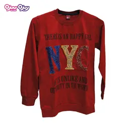 ست بلوز و شلوار پنبه دو رو لاکرادار راسته گیپوردار پولک‌دار طرح NYC کد 2132