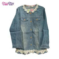 شومیز جین گیپوردار طرح یقه گیپور کد 2175