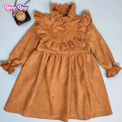 پیراهن مخمل کبریتی پاپیون‌دار کد 2931