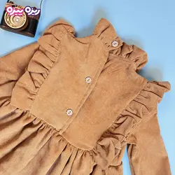 پیراهن مخمل کبریتی پاپیون‌دار کد 2931