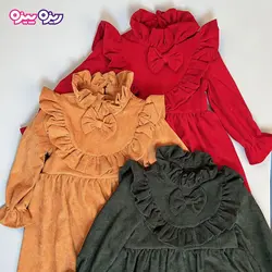 پیراهن مخمل کبریتی پاپیون‌دار کد 2931