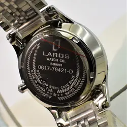 LAROS QUARTZ 79421-D 5 STAR موتورژاپن لاروس موتور ژاپن ،، درب استیل ،، باصفحه دو رنگ و تقویم روزشمار بسیار شیک و لوکس