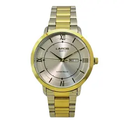 LAROS QUARTZ 80315-DD 5 STAR موتورژاپن لاروس موتور ژاپن 2 تقویم ،، درب استیل ،، دو رنگ با صفحه نقره ای کلاسیک و لوکس
