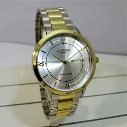 LAROS QUARTZ 80315-DD 5 STAR موتورژاپن لاروس موتور ژاپن 2 تقویم ،، درب استیل ،، دو رنگ با صفحه نقره ای کلاسیک و لوکس