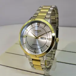 LAROS QUARTZ 80315-DD 5 STAR موتورژاپن لاروس موتور ژاپن 2 تقویم ،، درب استیل ،، دو رنگ با صفحه نقره ای کلاسیک و لوکس