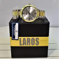 LAROS QUARTZ 80315-DD 5 STAR موتورژاپن لاروس موتور ژاپن 2 تقویم ،، درب استیل ،، دو رنگ با صفحه نقره ای کلاسیک و لوکس