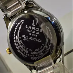 LAROS QUARTZ 80321-DD 5 STAR موتورژاپن لاروس موتور ژاپن 2 تقویم ،، درب استیل ،، دو رنگ با صفحه طلایی روشن کلاسیک و لوکس