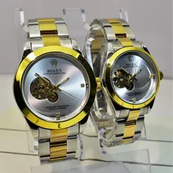 ROLEX OYSTER اتوماتیک گوکی نقره ای ست رولکس اویستر زنانه مردانه اتومات ** اندیکس نگین دار براق ** قاب و بند دو رنگ