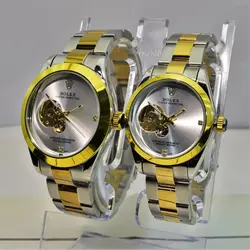 ROLEX OYSTER اتوماتیک گوکی نقره ای ست رولکس اویستر زنانه مردانه اتومات ** اندیکس نگین دار براق ** قاب و بند دو رنگ