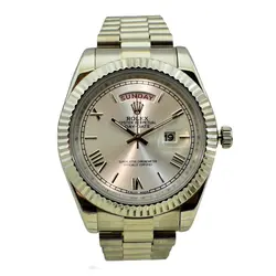 ROLEX OYSTER PERPETUAL DAY-DATE موتور ژاپن رولکس اویستر دی دت موتورژاپن ** دو تقویم ** نقره ای ** استیل تقویم ذره بین شیشه کریستال