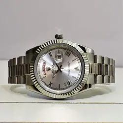 ROLEX OYSTER PERPETUAL DAY-DATE موتور ژاپن رولکس اویستر دی دت موتورژاپن ** دو تقویم ** نقره ای ** استیل تقویم ذره بین شیشه کریستال
