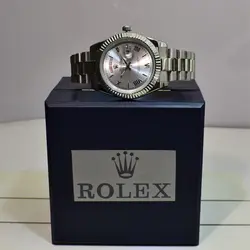 ROLEX OYSTER PERPETUAL DAY-DATE موتور ژاپن رولکس اویستر دی دت موتورژاپن ** دو تقویم ** نقره ای ** استیل تقویم ذره بین شیشه کریستال