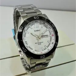 CASIO WATCH MTP-1292 دو تقویم موتور ژاپن کاسیو با موتور قدرتمند میوتا ژاپن ** صفحه سفید** درب استیل ** با تقویم روزشمار و ایام هفته