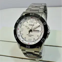 CASIO WATCH MTP-1292 دو تقویم موتور ژاپن کاسیو با موتور قدرتمند میوتا ژاپن ** صفحه سفید** درب استیل ** با تقویم روزشمار و ایام هفته